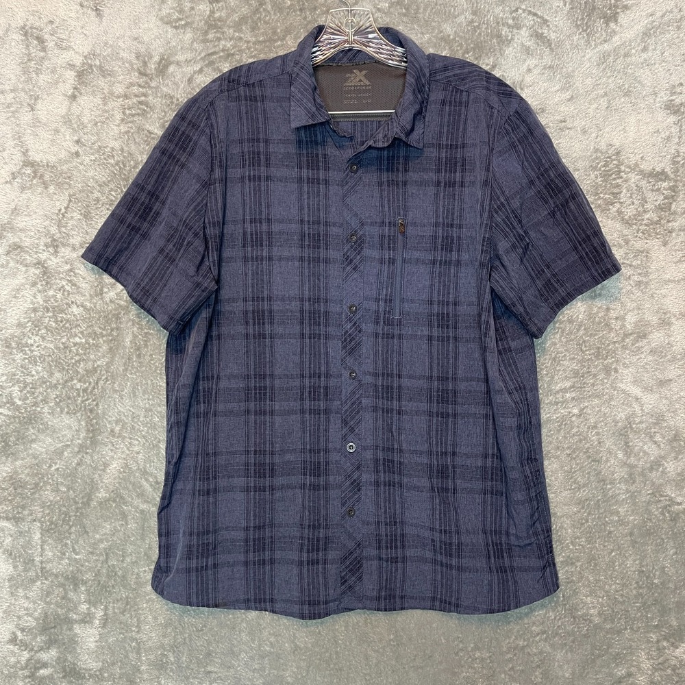 Zeroxposur Men Travel Series Plaid Hybrid Stretch Trail Outdoor Button Shirt L
